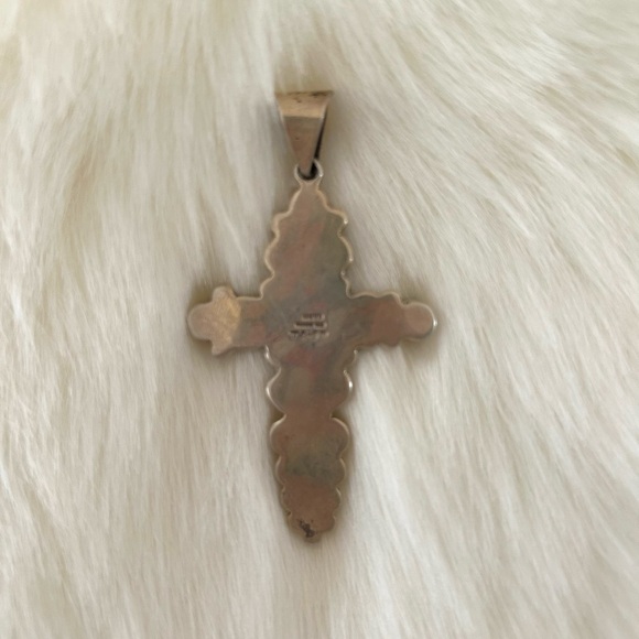 Carsi Sterling Silver Cross Pendant with amethyst and turquoise- Mexico - Picture 2 of 3